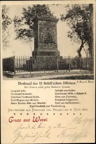 Ak Wesel am Niederrhein, Denkmal der 11 Schill'schen Offiziere