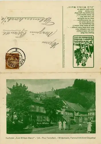 Klapp Ak Wildemann Clausthal Zellerfeld im Oberharz, Kurhotel Zum Wilden Mann, Sage, Gedicht