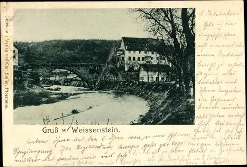 Ak Weißenstein Pforzheim im Schwarzwald Baden Württemberg, Flusspartie mit Blick auf den Ort