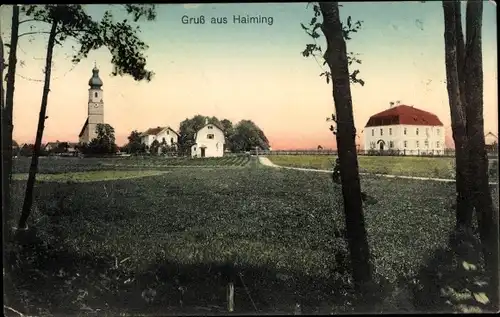 Ak Haiming in Oberbayern, Teilansicht mit Kirche