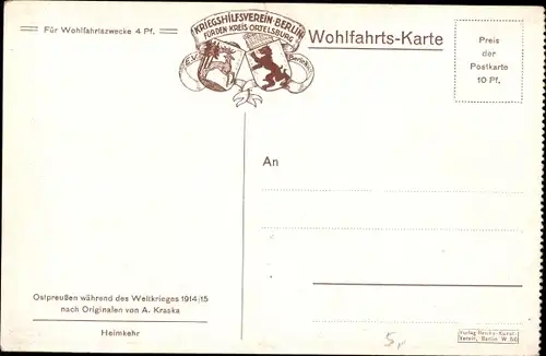 Künstler Ak Kraska, A., Ostpreußen, Heimkehr, Kriegsflüchtlinge, I. WK