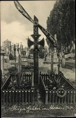 Foto Ak Fliegergräber, deutsches Soldatengrab an der Westfront, I. WK