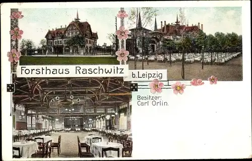 Ak Raschwitz Markkleeberg in Sachsen, Forsthaus Raschwitz, Innenansicht, Garten