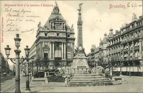 Ak Bruxelles Brüssel, Monument eleve a la memoire d'Anspach