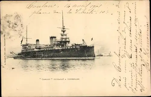 Ak Französisches Kriegsschiff, Carnot, Cuirassé à Tourelles