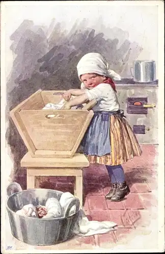 Künstler Ak Feiertag, Karl, Mädchen wäscht Wäsche