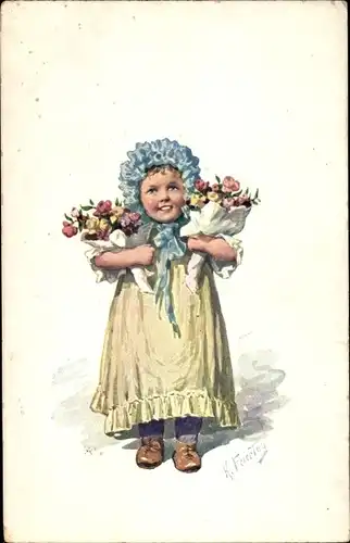 Künstler Ak Feiertag, K., Mädchen, Blumensträuße, Portrait
