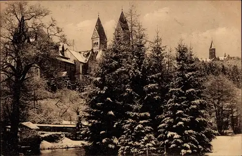 Ak Clervaux Clerf Luxembourg, Eglise paroissiale et l'Abbaye