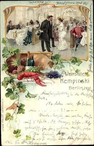 Litho Berlin Mitte, Weinstuben Kempinski, Innenansicht, Hummer, Weintrauben