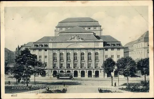 Ak Dresden Altstadt, Königl. Schauspielhaus, Straßenbahn