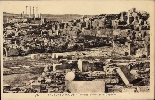 Ak El Fahs Tunesien, Thuburbo Majus, Ruinenstätte, Thermes d'hiver et le Capitole