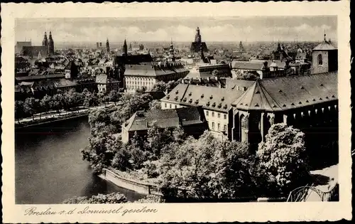 Ak Wrocław Breslau Schlesien, Sandinsel, Sandkirche, Blick von der Dominsel aus