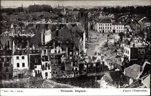 Ak Thermonde Termonde Dendermonde Ostflandern, Stadtansicht, Zerstörung 1914