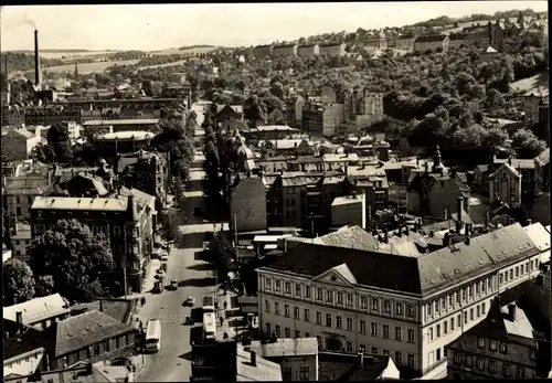 Ak Greiz im Vogtland, Blick auf den Rathenauplatz und die Bebelstraße, Panorama