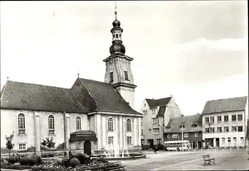 Ak Meuselwitz in Thüringen, Markt, Kirche, Springbrunnen