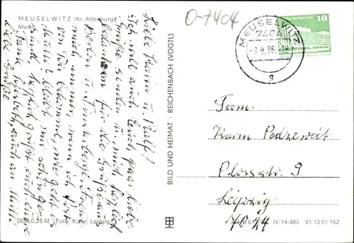 Ak Meuselwitz in Thüringen, Markt, Kirche, Springbrunnen