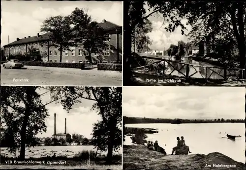 Ak Meuselwitz Altenburger Land, Poliklinik, Mühlteich, VEB Braunkohlenwerk Zipsendorf, Hainbergsee