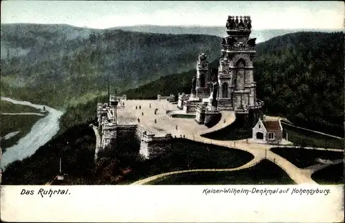 Ak Syburg Dortmund Nordrhein Westfalen, Hohensyburg, Kaiser-Wilhelm-Denkmal, Blick in das Ruhrtal