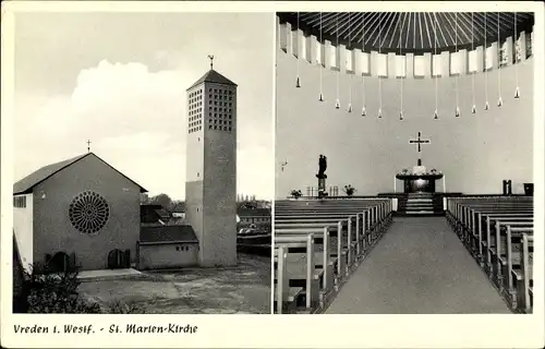 Ak Vreden in Nordrhein Westfalen, St. Marien Kirche, Aussen und Innenansicht, Altar