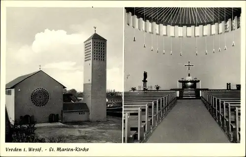 Ak Vreden in Nordrhein Westfalen, St. Marien Kirche, Aussen und Innenansicht, Altar