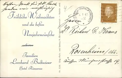Ak Garmisch Partenkirchen in Oberbayern, Rießersee, Rieser See, Hotel mit Eislauf, Gäste