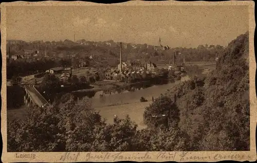 Ak Leisnig in Sachsen, Panorama, Eisenbahnbrücke, Kirche