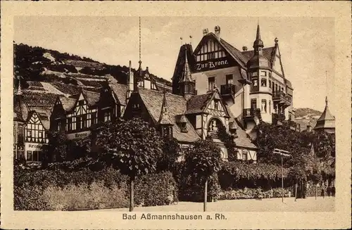 Ak Assmannshausen Rüdesheim am Rhein, Gebäude Zur Krone, Außenansicht