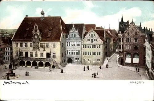 Ak Heilbronn am Neckar, Marktplatz, Rathaus, Denkmal