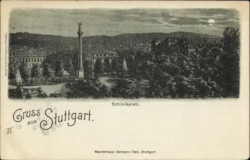 Mondschein Litho Stuttgart in Württemberg, Schlossplatz