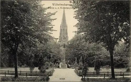 Ak Wilhelmshaven in Niedersachsen, Partie am Wilhelmsplatz, Kirche