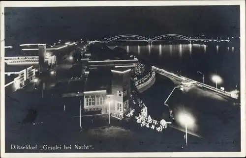 Ak Düsseldorf am Rhein, Große Ausstellung GeSoLei 1926, Bei Nacht, Brücke