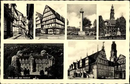 Ak Celle in Niedersachsen, Museum mit Stadtkirche, Rathaus, Blick auf das Schloss, Ehrenmal