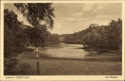 Ak Tiefensee Werneuchen, Blick vom Park auf den Mittelsee