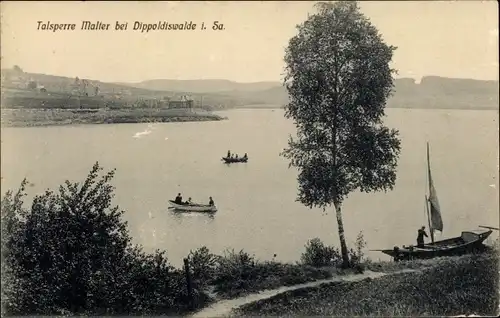 Ak Malter Dippoldiswalde im Osterzgebirge, Ruderpartie auf dem See