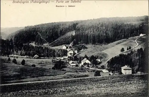 Ak Bischofsgrün im Fichtelgebirge, Partie am Bahnhof