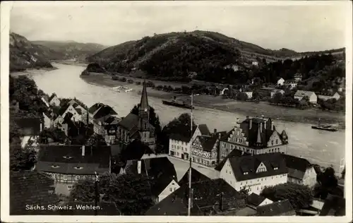 Ak Wehlen an der Elbe Sachsen, Panorama, Kirche, Fluss