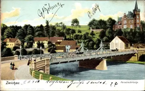 Ak Zwickau in Sachsen, Paradiesbrücke