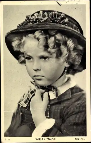 Ak Schauspielerin Shirley Temple, Portrait mit Hut, Fox Film, S 36