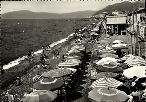 Ak Lavagna Liguria Italien, Strand, Sonnenschirme