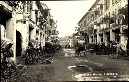 Ak Singapore Singapur, Rikscha-Station