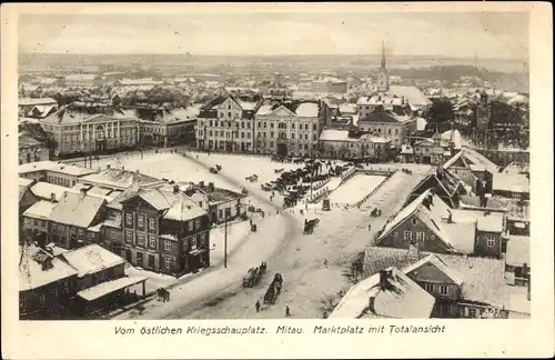 Ak Jelgava Mitau Lettland, Marktplatz mit Totalansicht, Winter