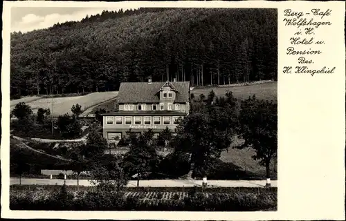 Ak Wolfshagen Langelsheim am Harz, Berg Café, Hotel, Pension