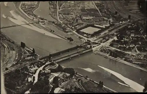 Foto Ak Kehl am Rhein, Fliegeraufnahme, Rheinbrücke