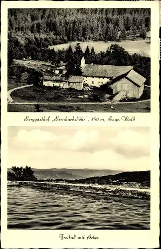 Ak Sankt Englmar in Niederbayern, Berggasthof Bernhardshöhe, Freibad mit Arber
