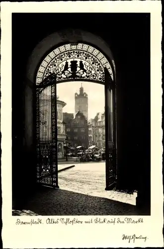 Ak Darmstadt in Hessen, Schlosstor, Markt