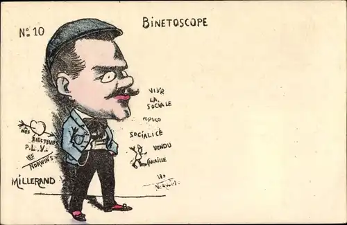Künstler Ak Norwins, Binetoscope No. 10, Alexandre Millerand, Karikatur
