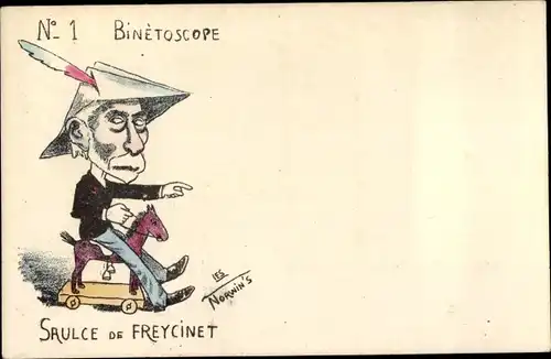 Künstler Ak Norwins, Binetoscope No. 1, Louis Charles de Saulces de Freycinet, Karikatur