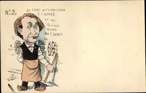 Künstler Ak Norwins, François Coppée, Les Clous de l'Exposition No. 2, Karikatur