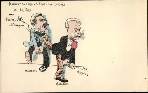 Künstler Ak Norwins, Millerand, Cassagnac, Karikatur, Congres de la Paix aux Folies Bourbon