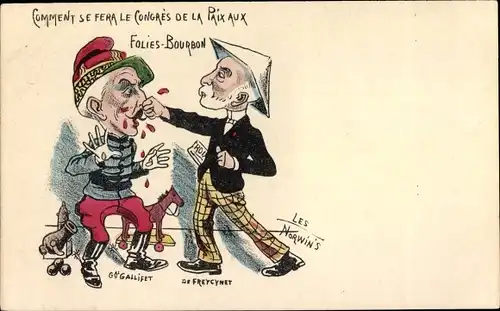 Künstler Ak Norwins, Gallifet, Charles de Freycinet,Karikatur, Congres de la Paix aux Folies Bourbon